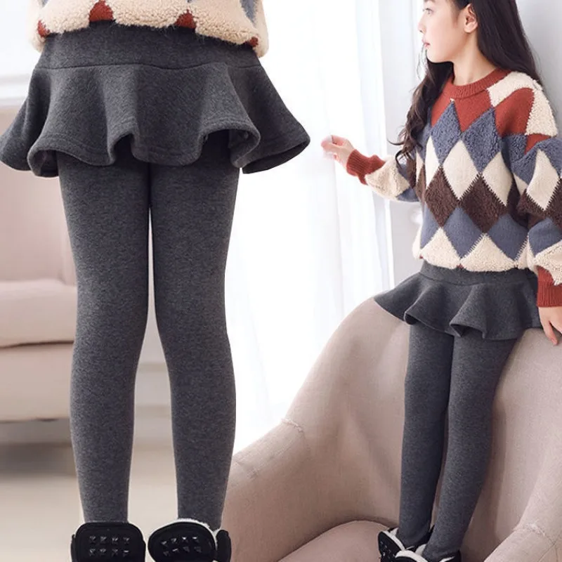 

Girls Thickened Bottom Pants Autumn Winter Vacation Two-piece Pants Skirts Pants for Children's Outerwear Skirts Pants 7 8 Years