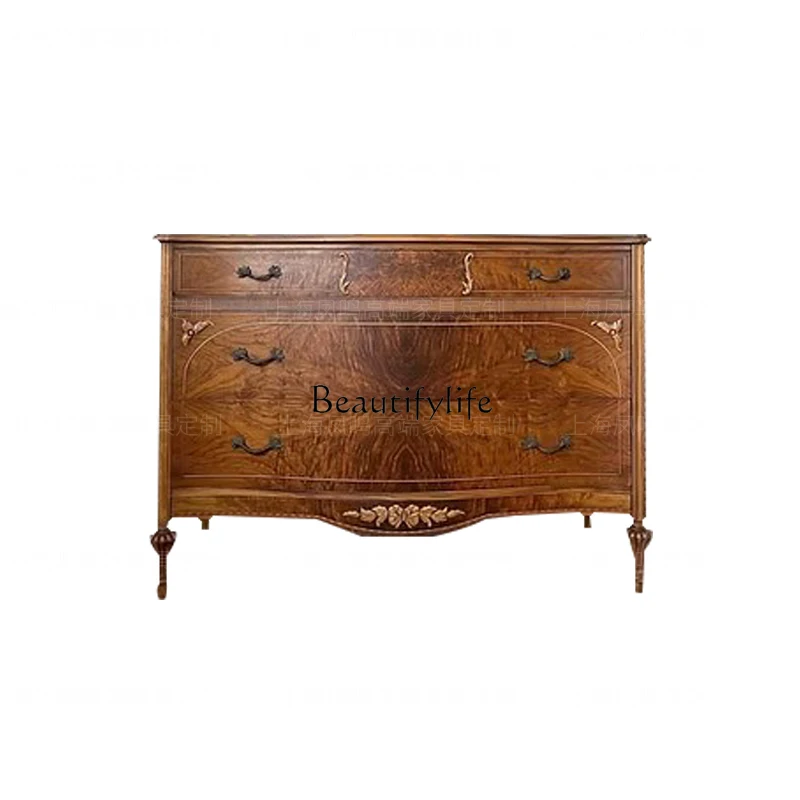 

French retro style solid wood carving flower bucket cabinet American medieval style storage neoclassical style storage cabinet