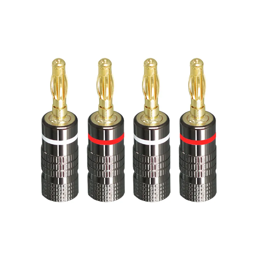 4pcs/lot Banana Plugs 24K Gold-plated 4MM Banana Connector with Screw Lock Hi-fi Amplifier Speaker Plug Terminal Jack Connectors