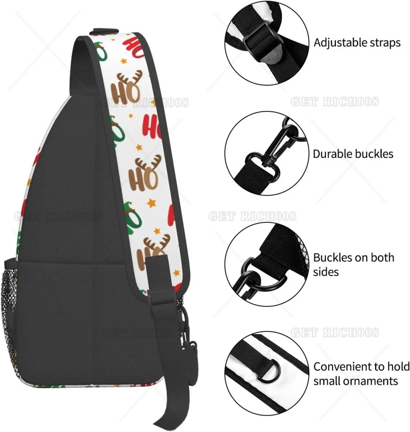 Ho Ho Ho Antler bożonarodzeniowy torba na klatkę piersiową bożonarodzeniowy torba typu Crossbody Sling Bag turystyczny plecak podróżny casualowy plecak na ramię dla kobiet mężczyzn