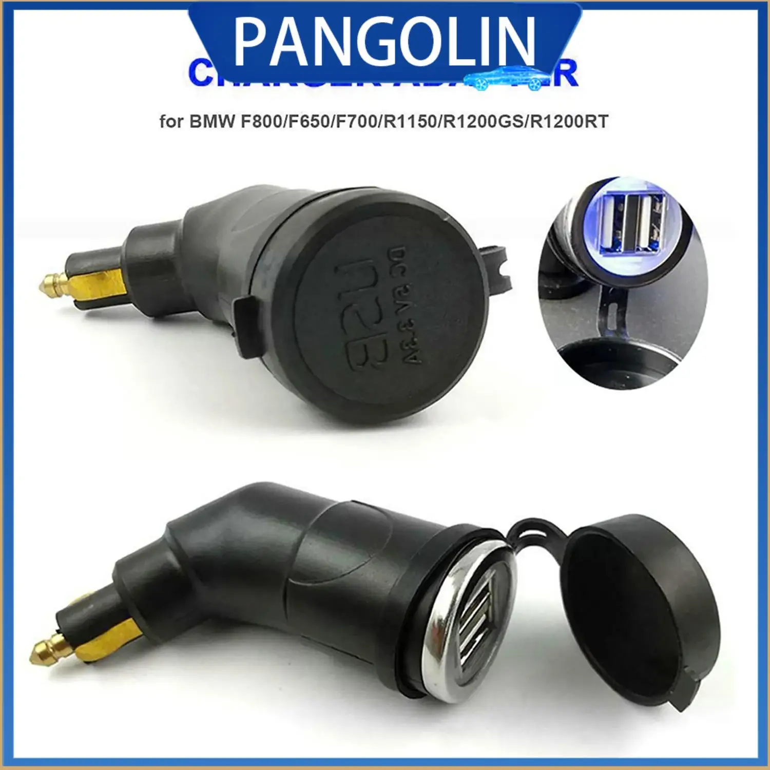 

PANGOLIN USB-порт, адаптер для зарядного устройства, вилка цифрового дисплея, 12 В-24 В, вход 5 В, черный, синий свет для BMW F800GS R1200GS R1200RT