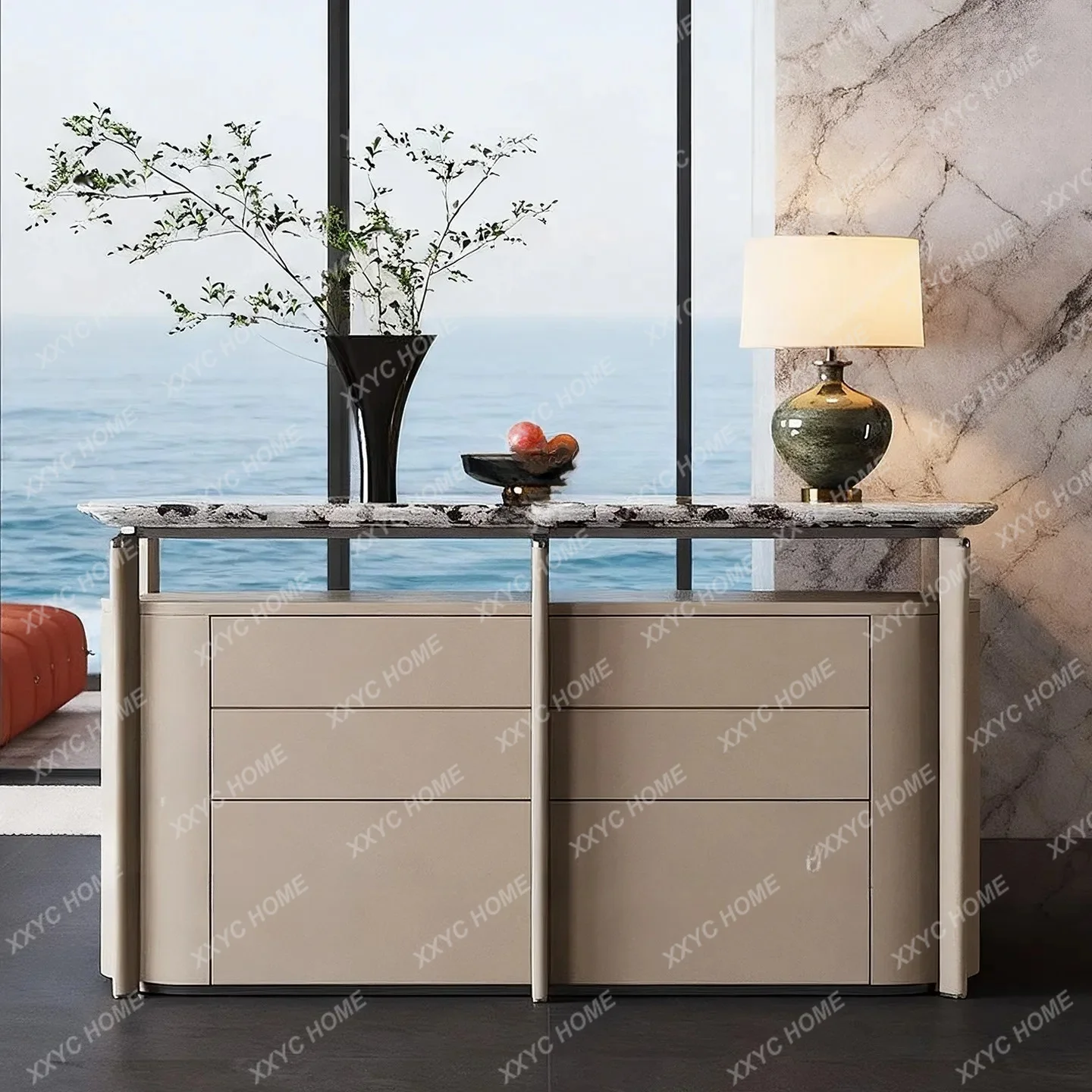 Premium light luxury bucket cabinet  custom marble bedroom TV cabinet bedside storage cabinet
