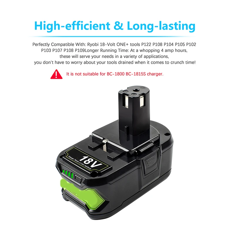 With charger 6.0Ah 18V Replacement Battery for Ryobi 18V Lithium Battery for P108 P102 P103 P104 P105 P109 ONE+ Cordless Tool