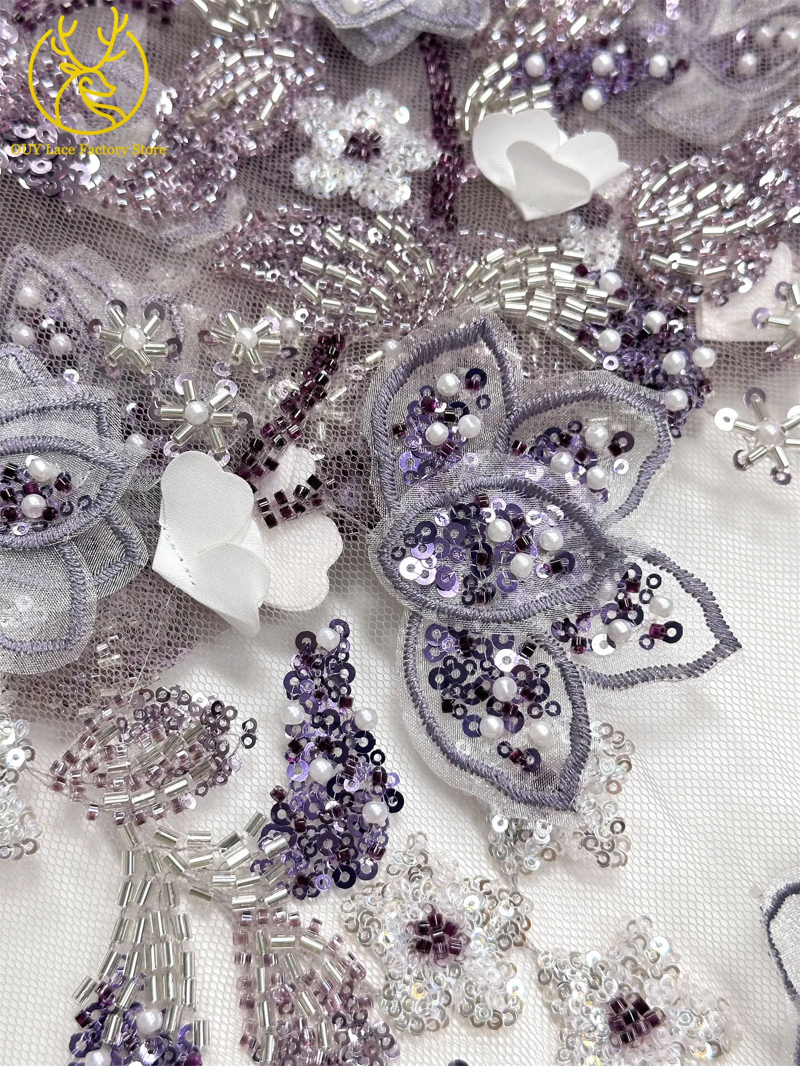 5 Yards afrikanischer 3D-Blumen-Spitzenstoff mit Perlen, 2026, hochwertiger französischer nigerianischer Stickerei-Tüllstoff zum Nähen von Hochzeitskleidern – Detail 21