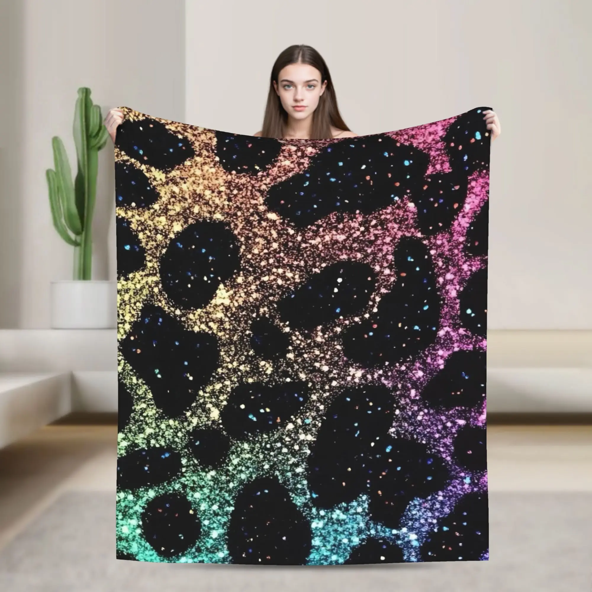 Glitter Leopard Colorful Flannel Blankets Faux Fur Awesome Throw Blanket for Home Hotel Sofa  150*125cm Rug Piece
