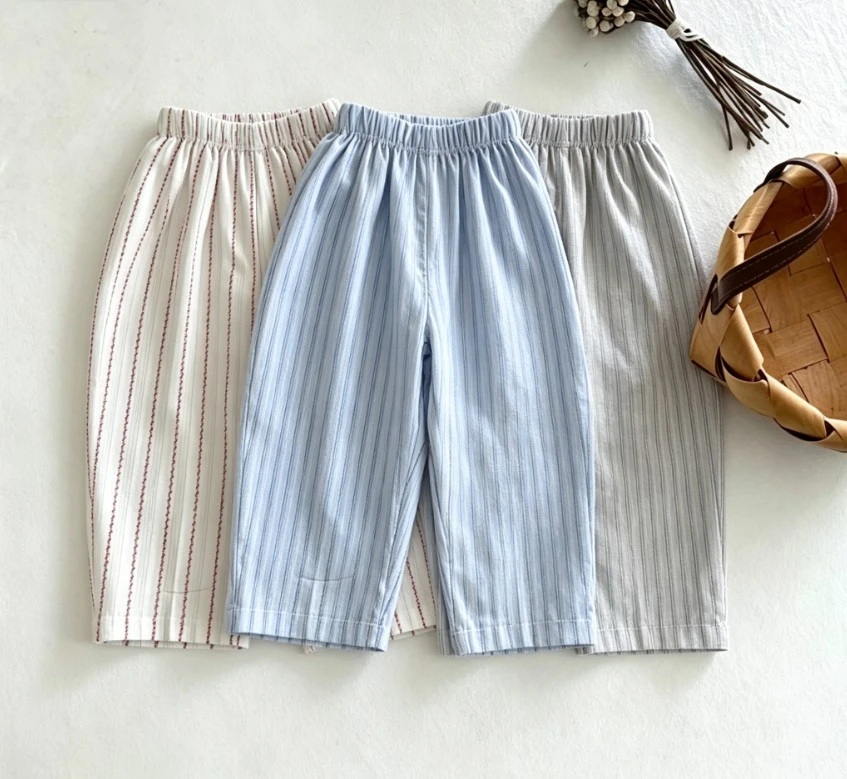 Korean Kids 6Piece Summer Pants Plaid Striped Thin Soft Loose Harem Pants For Boys Girls Daily Outdoor Wear Baby Bottoms Pants