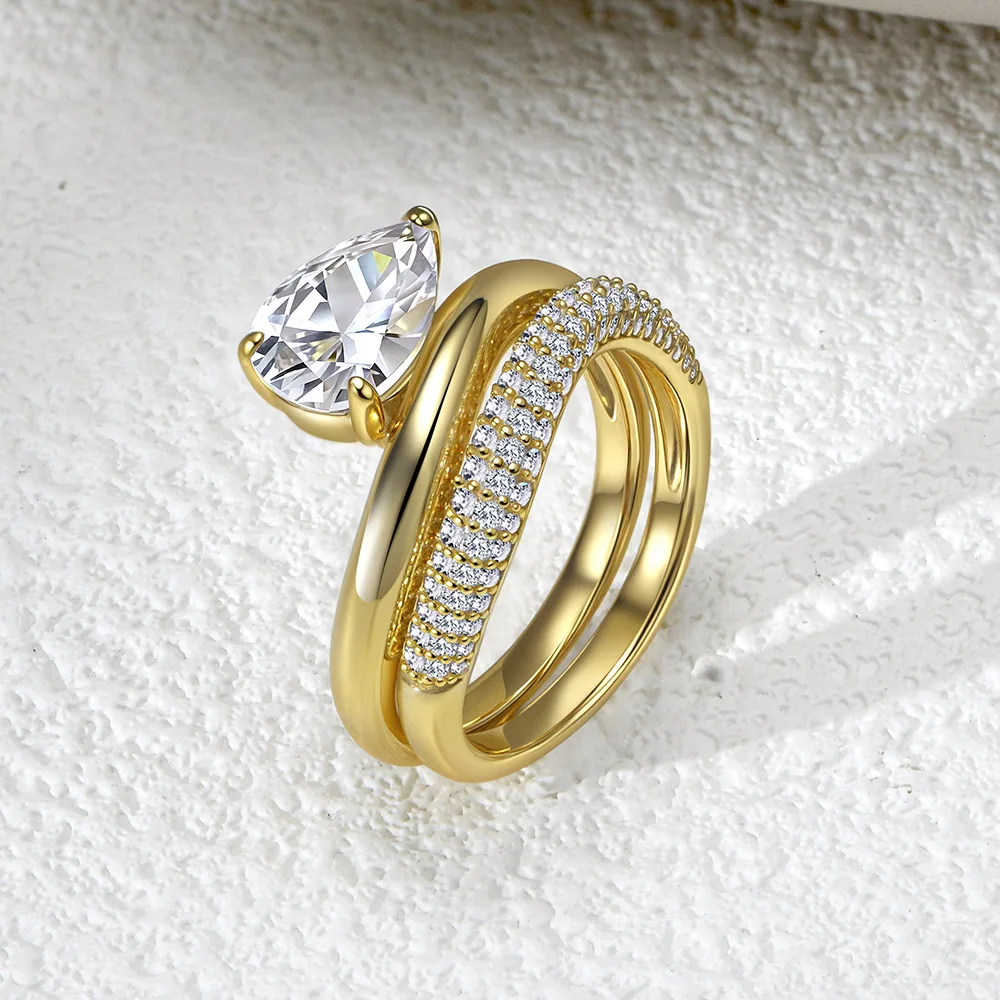 Withered S925 Sterling Silver Water Droplet Zircon Ring Set Jewelry Set Ring