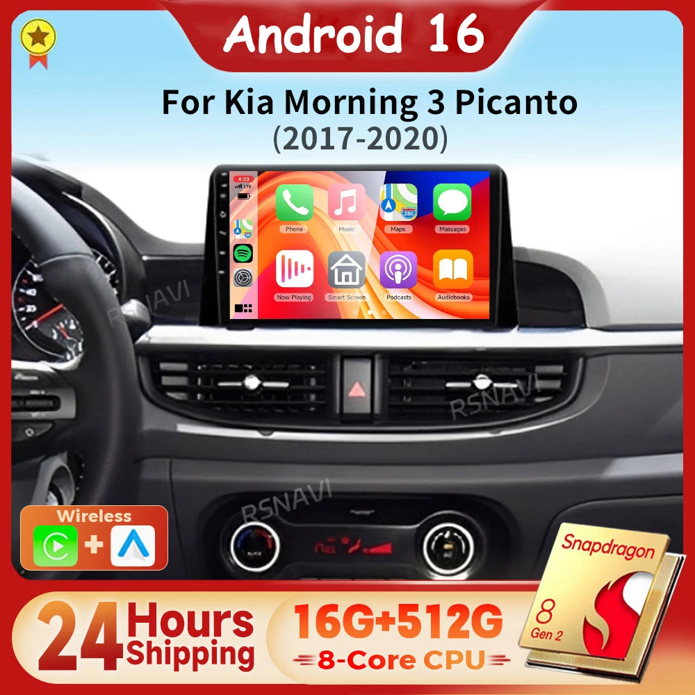 Android 16 Carplay Auto Car BT Navigation Radio Multimedia Player For Kia Morning 3 Picanto 2017 2018 2019 2020 24-Hour Shipping