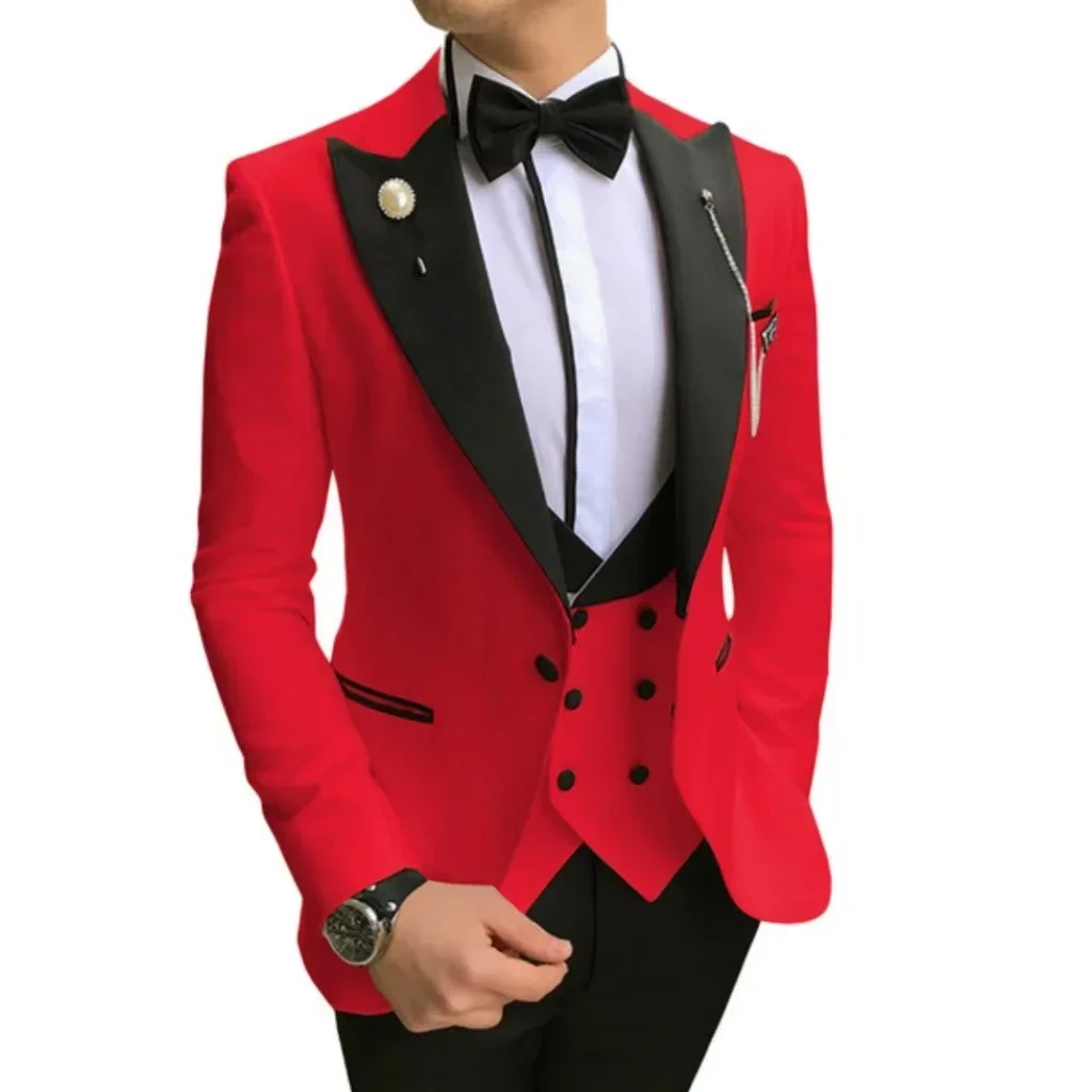 Slim Fit Suit For Men 3 Piece Blazer Vest And Pants One Button Blazer Double Breasted Vest Tuxedo Wedding Formal Prom Suit