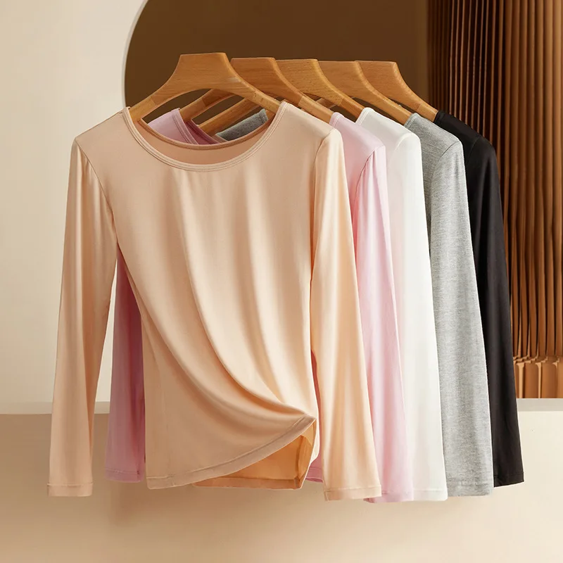 For 35-125kg Modal Plus Size Women Bottoming Shirt  Autumn Women's Plump Girls Long Sleeve Thin Inner Match Female Tops