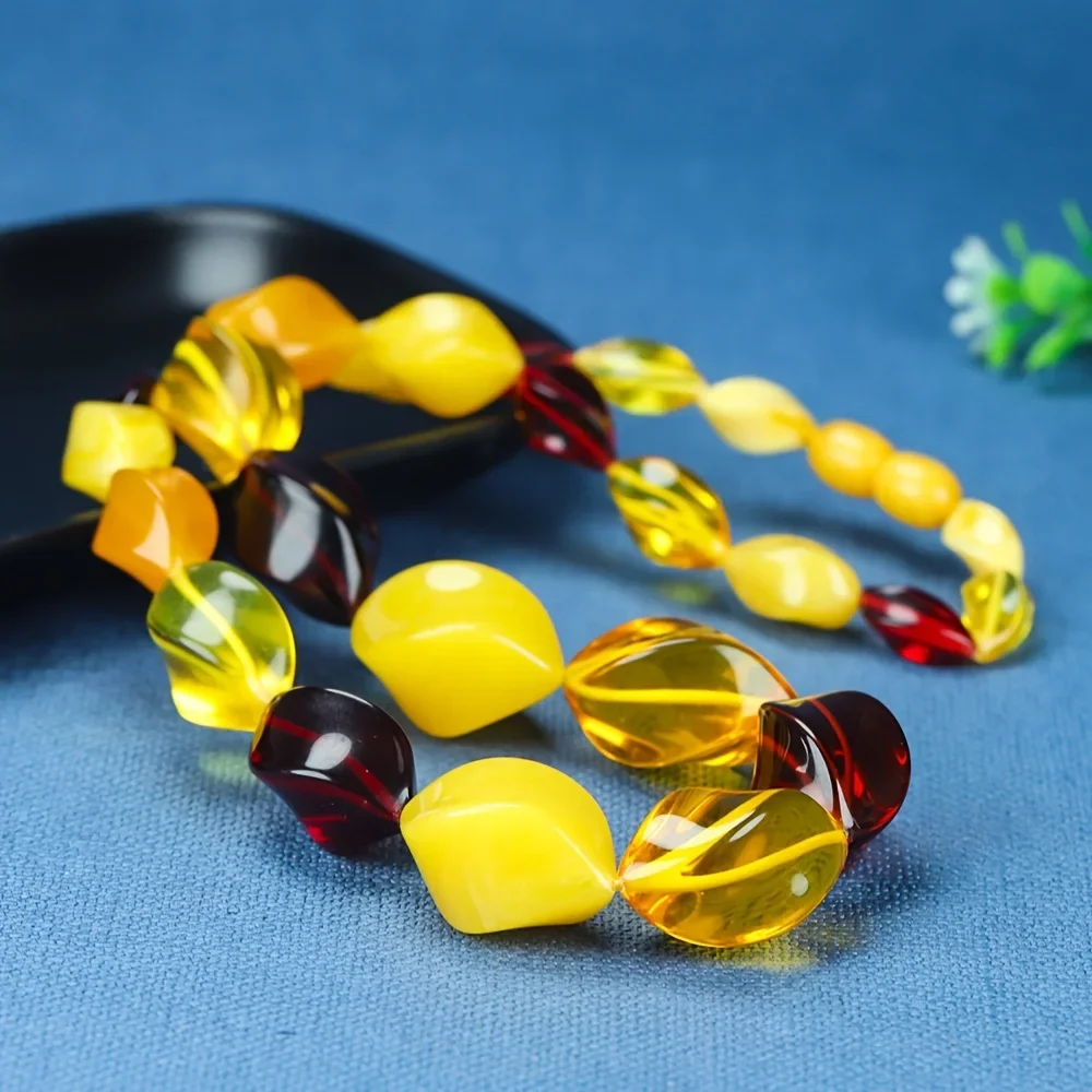 Bohemian Smoked Agate Resin Necklace with Amber and Red Beads - Multilayer Beaded Collarbone Chain