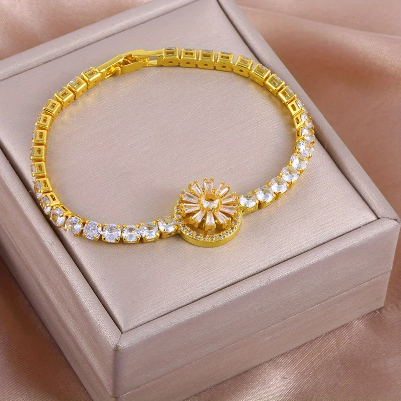 عصري 360 ° سوار كريستال عباد الشمس قابل للتدوير يمنح مجوهرات مأدبة ساحرة للنساء #2