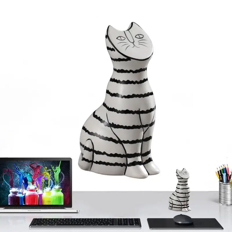 

Striped Cat Room Decor Sculpture Home Decoration Abstract Geometry Animal Figurines Desktop Decor Accessories Ornaments Gifts