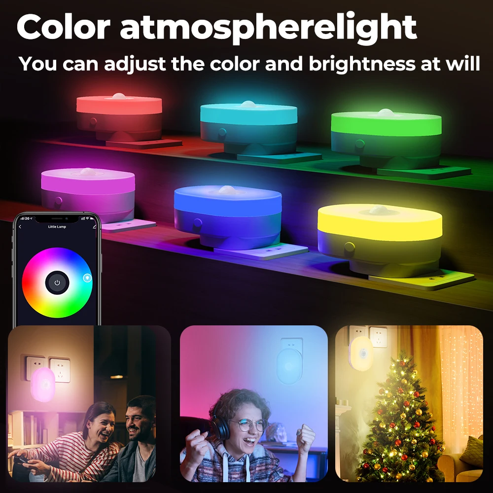 

New WiFi Smart LED Night Light PIR Motion Sensor Wall Lamp Warm/White Light RGB Room APP Voice for Alexa Google Home