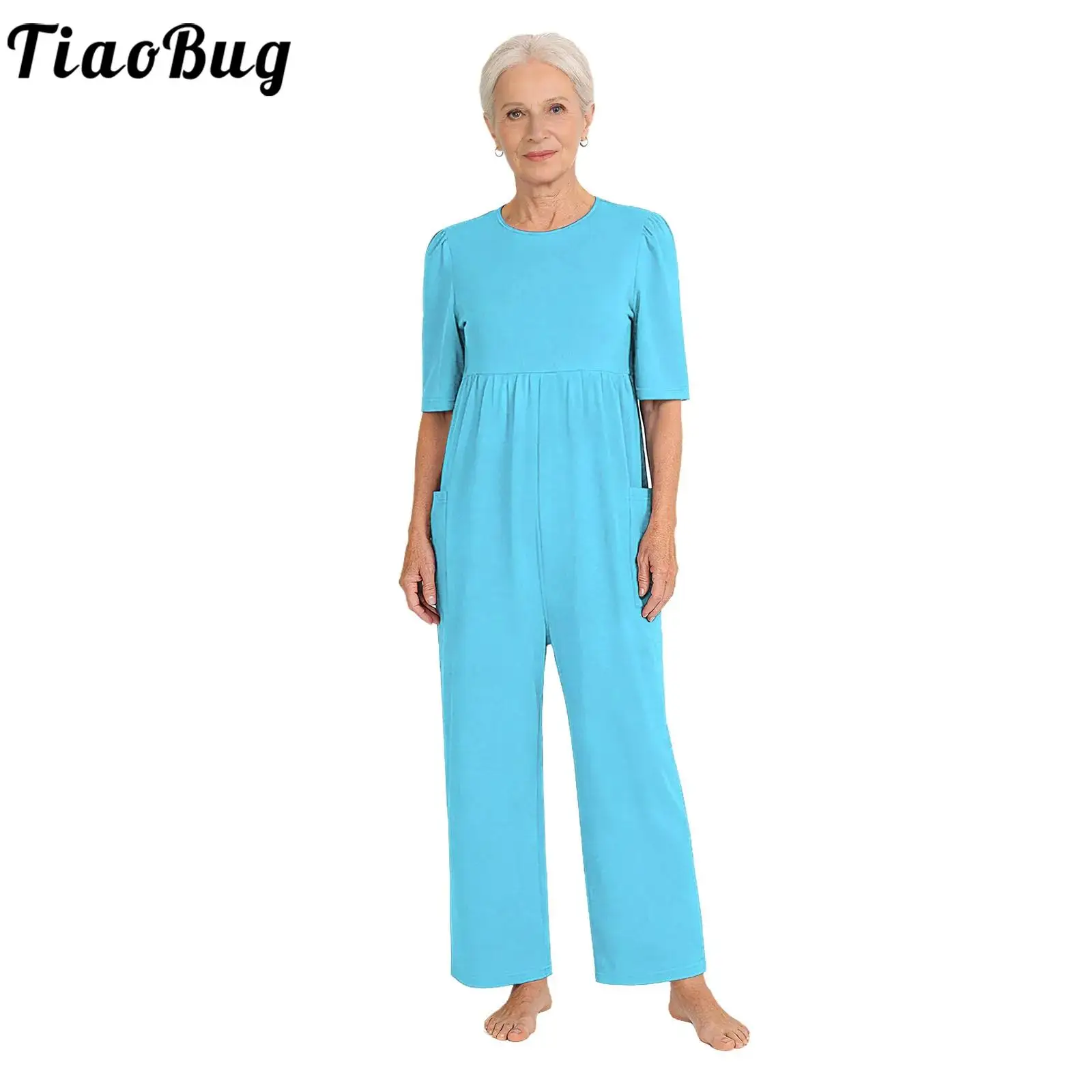 

Женский комбинезон для пожилых людей с особыми потребностями, с коротким рукавом, карманами, длинными штанинами, защитой от расстегивания, для пациентов с болезнью Альцгеймера и деменцией