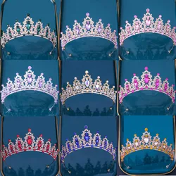 DIEZI Korean Luxury Multicolor Crystal Crown Hair Accessories Tiara For Women Girls Wedding Rhinestone Bridal Crown Hair Jewelry