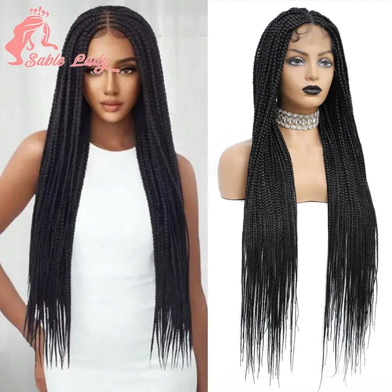 

36" Full Lace Braided Wigs Synthetic Hair Box Braids Lace Front Wigs Knotless Braided Wigs For Black Women Braiding Wigs African