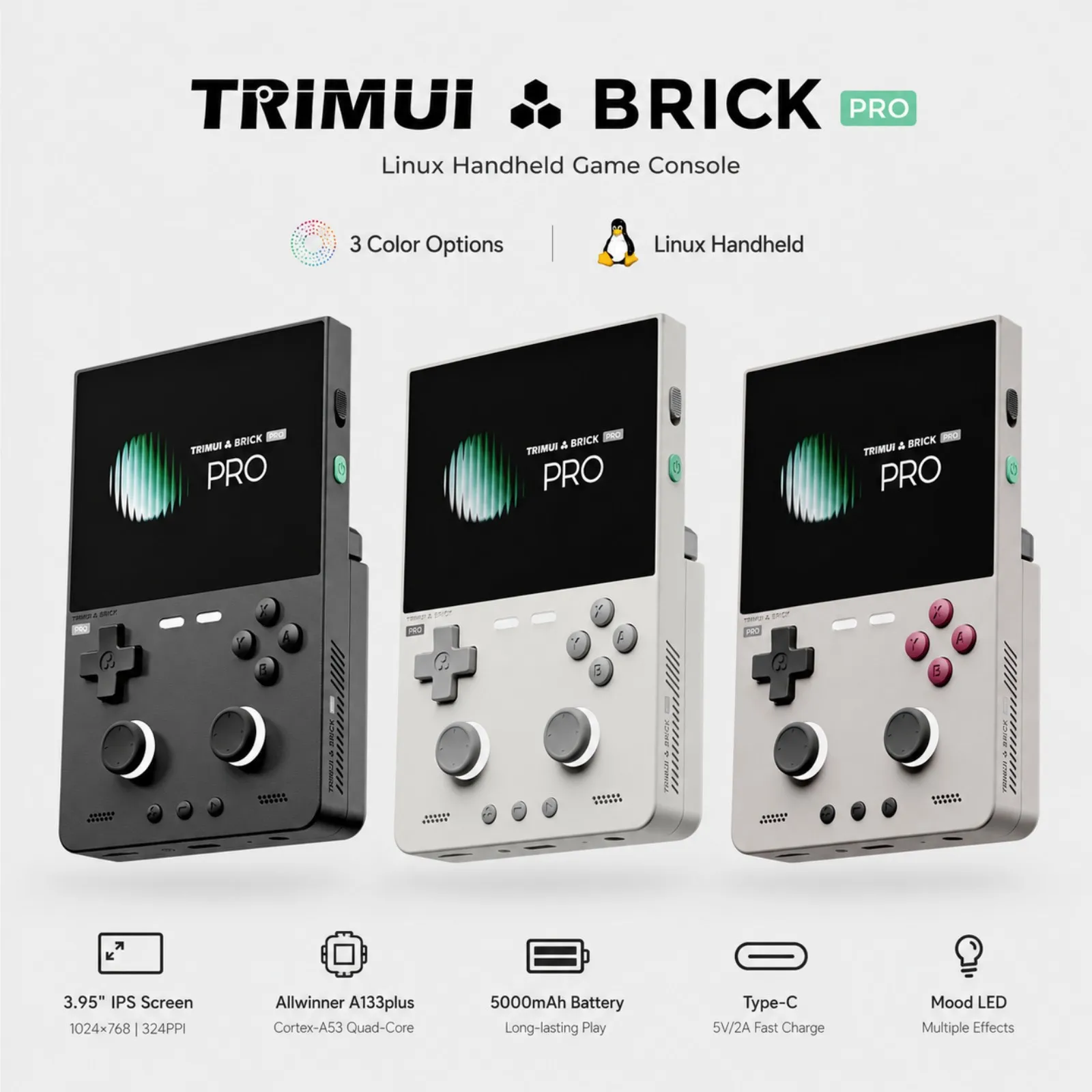 TRIMUI BRICK PRO Handheld Game Console 3.95 Inch 60HZ HD IPS Screen Dual Hall Joysticks A133P Linux 4.9 System 5000mAh