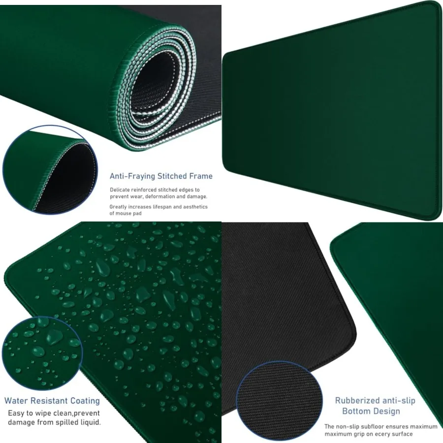 Large Mouse Pad with Stitched Edges, 47.3 X 23.6 in Desk Pad Durable Non-Slip Natural Rubber Base, Waterproof Computer Keyboard Mat for Esports Pros, Gamer, Desktop, Green