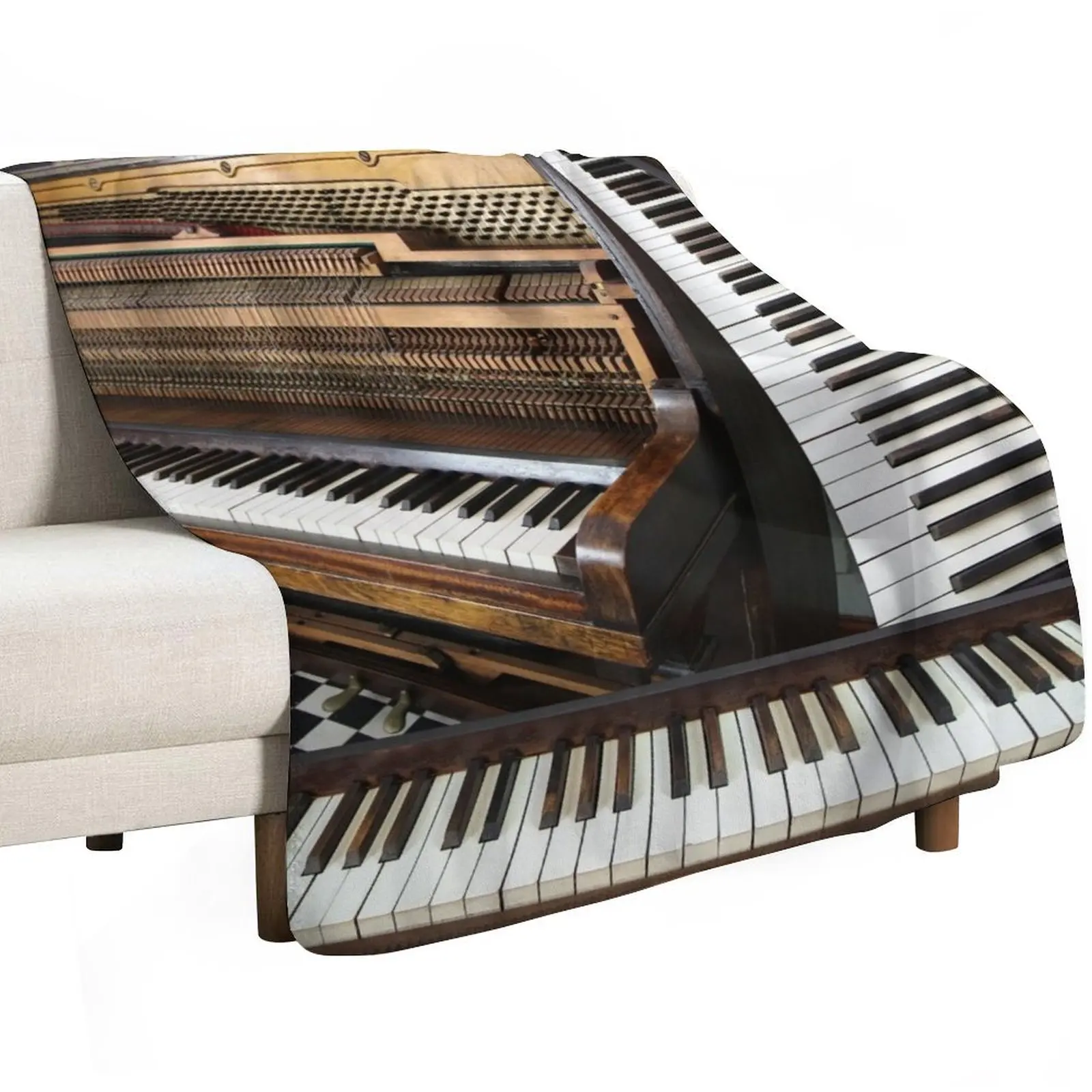 Piano montage, vintage musical instrument Throw Blanket Shaggy Hair Luxury Thicken Bed Summer Decoratives Blankets