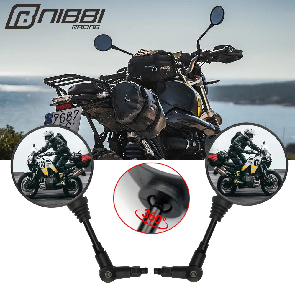 

NIBBI Pair M10Anti-fallFolding Mirror 360Degree Adjustable Rotation Motorcycle Side Rearview Mirrors Holder Fit KTM Scooter Bike