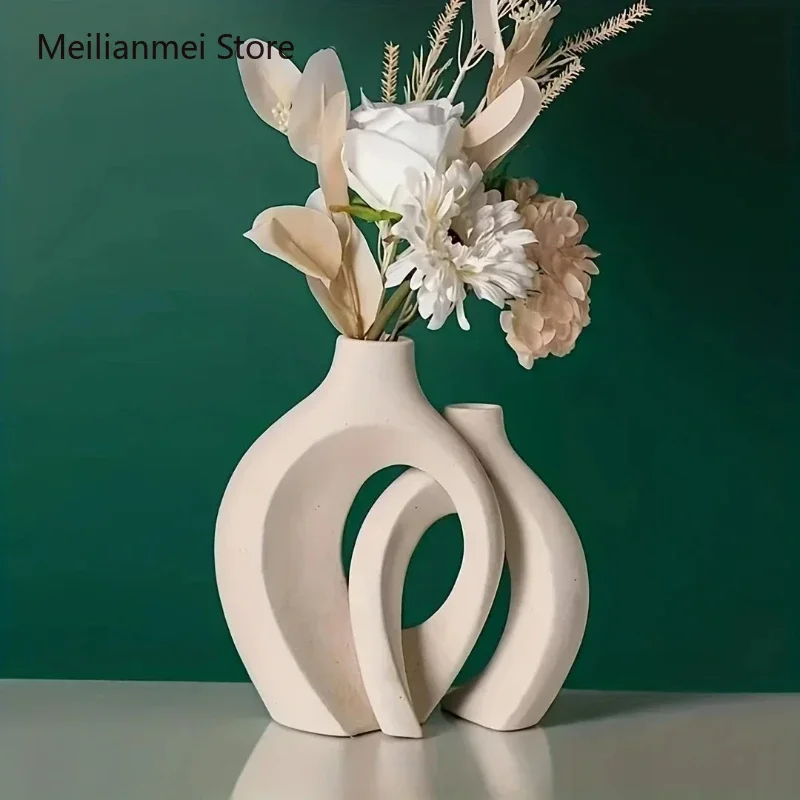 Hollow Nordic Modern Ceramic Vase Set of 2 for Modern Home Decor Modern Hollow Vases for Living Room