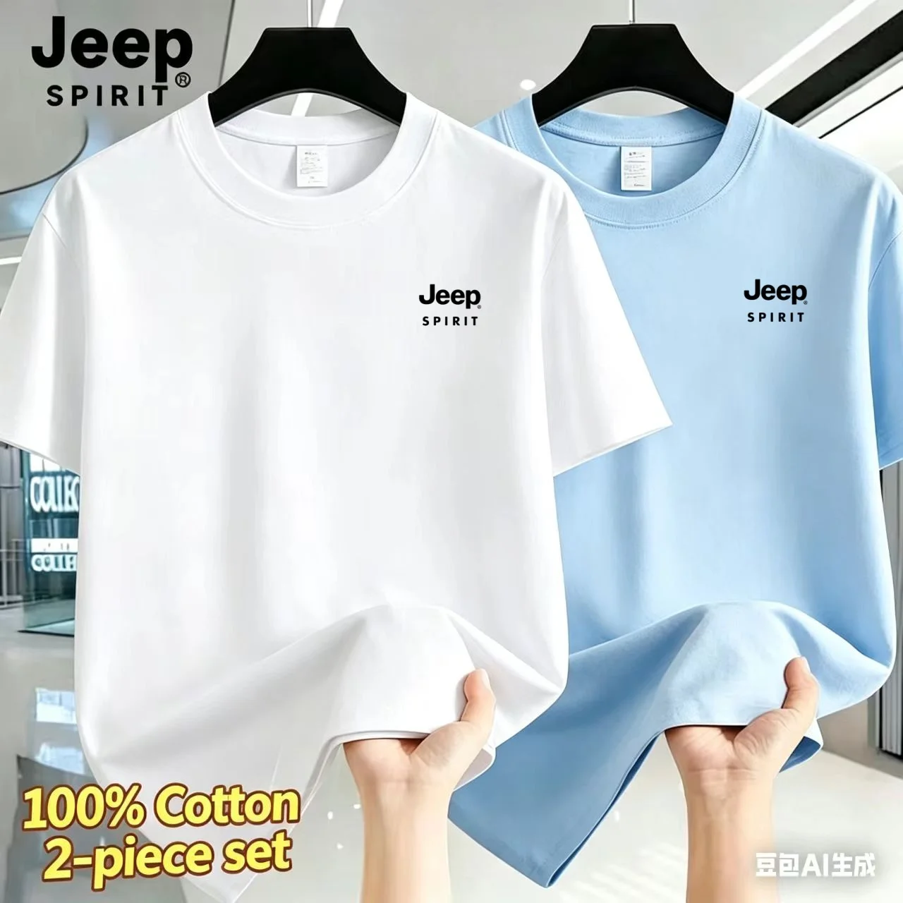 Jeep high-quality men's T-shirt, summer printed sportive breathable round-neck top