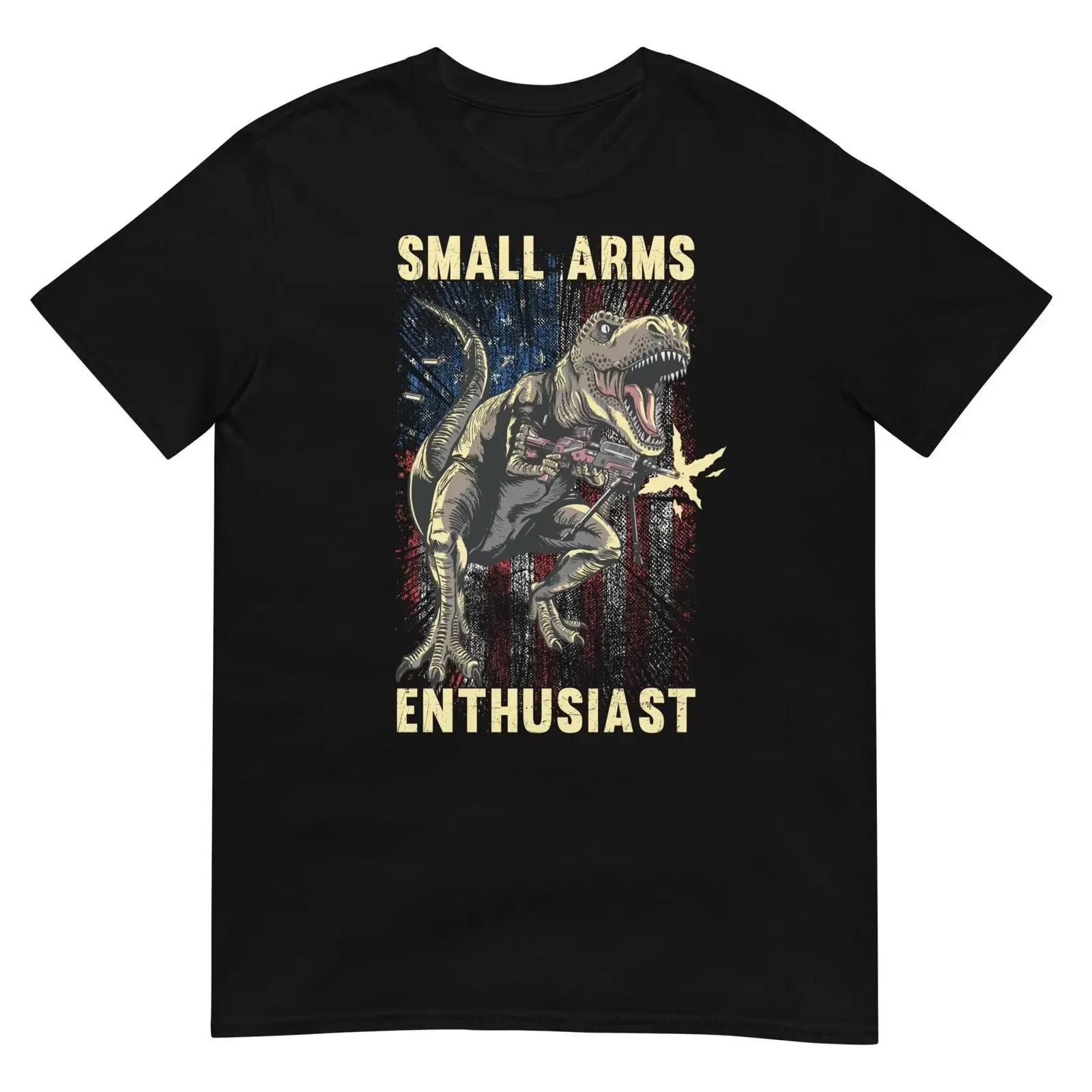 Small Arms Enthusiast Funny T Rex with Guns American Flag Shirt 2A Gun Rights Humor Conservative for Him vintage Washed graphic