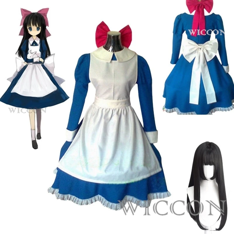 

Anime Mad Father Aya Drevis Cosplay Costume Dress With Wig Maid Uniform Red Bow Headwear Halloween Uniform Outfit Custom Size