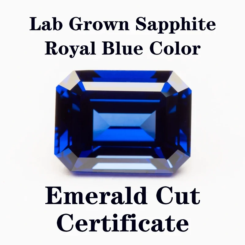 

Lab Grown Sapphire Emerald Cut Royal Blue Color Gemstone for Charms DIY Ring Necklace Earrings Materials Selectable Certificate