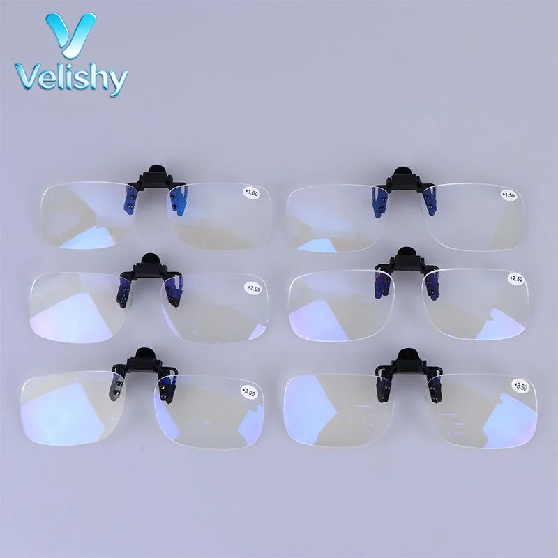 Ultra-light Rimless Clip On Reading Glasses Flip Up Down Design Magnifying Optical Lenses Portable Presbyopic Eyewear