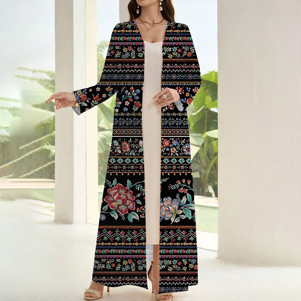 Islamic Clothing Open kimono Abaya Femme Two Piece Cardigan Muslim Abaya Dubai 2024 Luxury Print  Long Sleeve Turkey Coat Robe