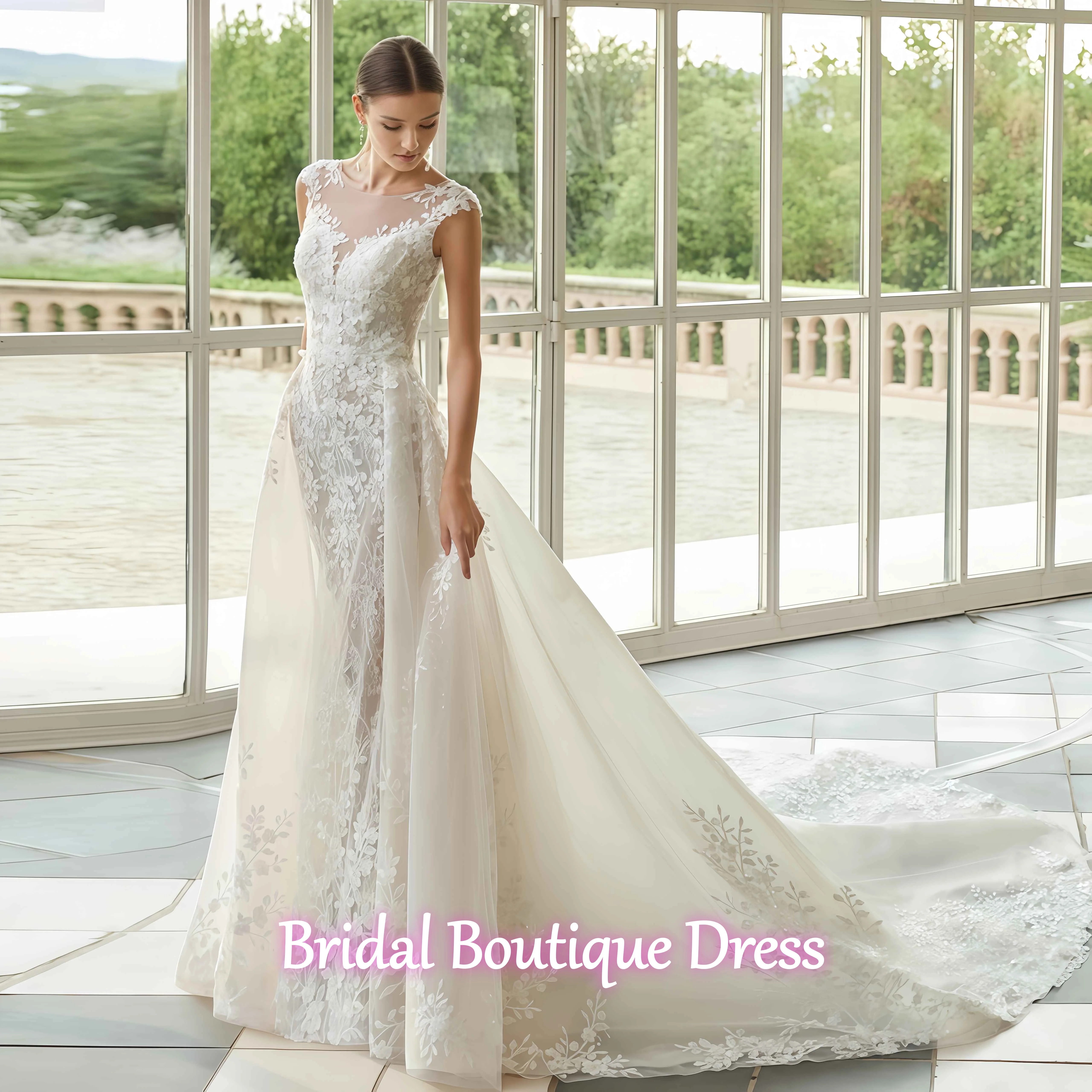 Robe De mariée exquise personnalisée, Sexy, col rond, traîne détachable, manches en dentelle, longueur au sol, 2026