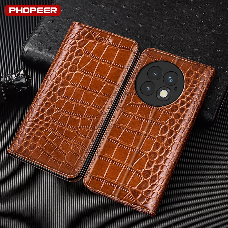 

Crocodile Textured Real Leather Card Slot Wallet Phone Cases For OnePlus 13 13R 13T 13S 12 12R 11 11R 10 10T 10R Pro Magnetic