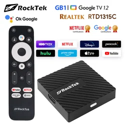 RockTek GB1 TV Dongle Netflix Google Certified 2GB DDR4 16GB eMMC Realtek1315C A55 Support Dolby Atmos Vision 2T2R Wifi BT5.0