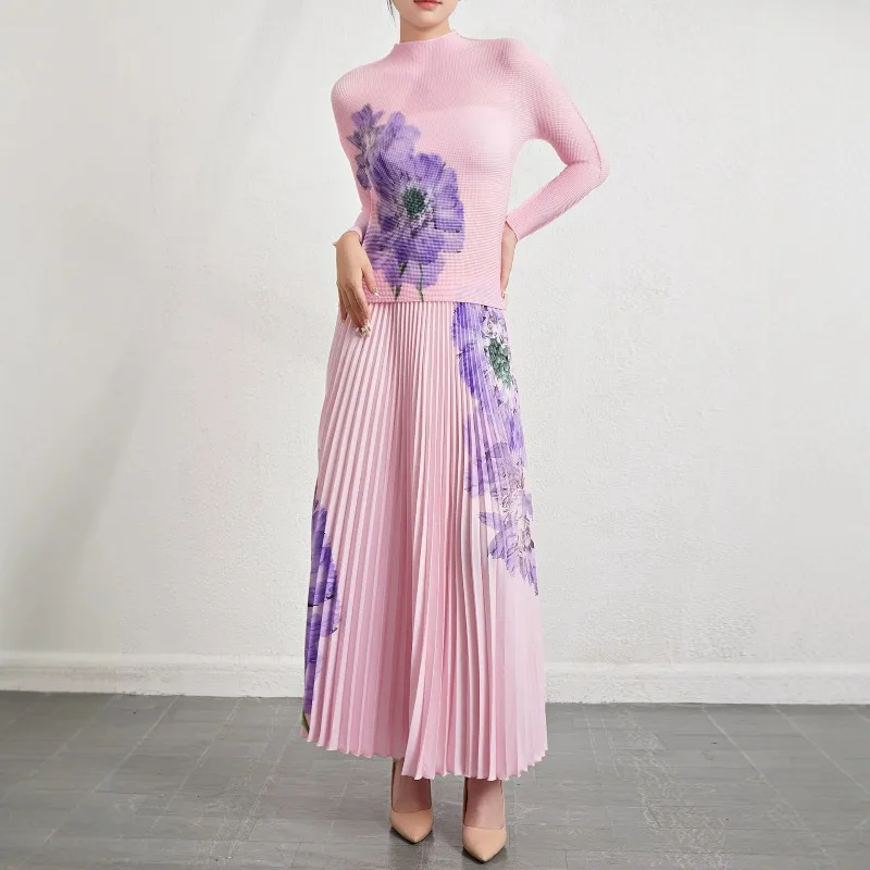 

Miyake Pleated 2026 Spring/Summer New Original Casual Set Two-Piece Printed Long-Sleeve Comfortable Top High-End Pleated Pleat