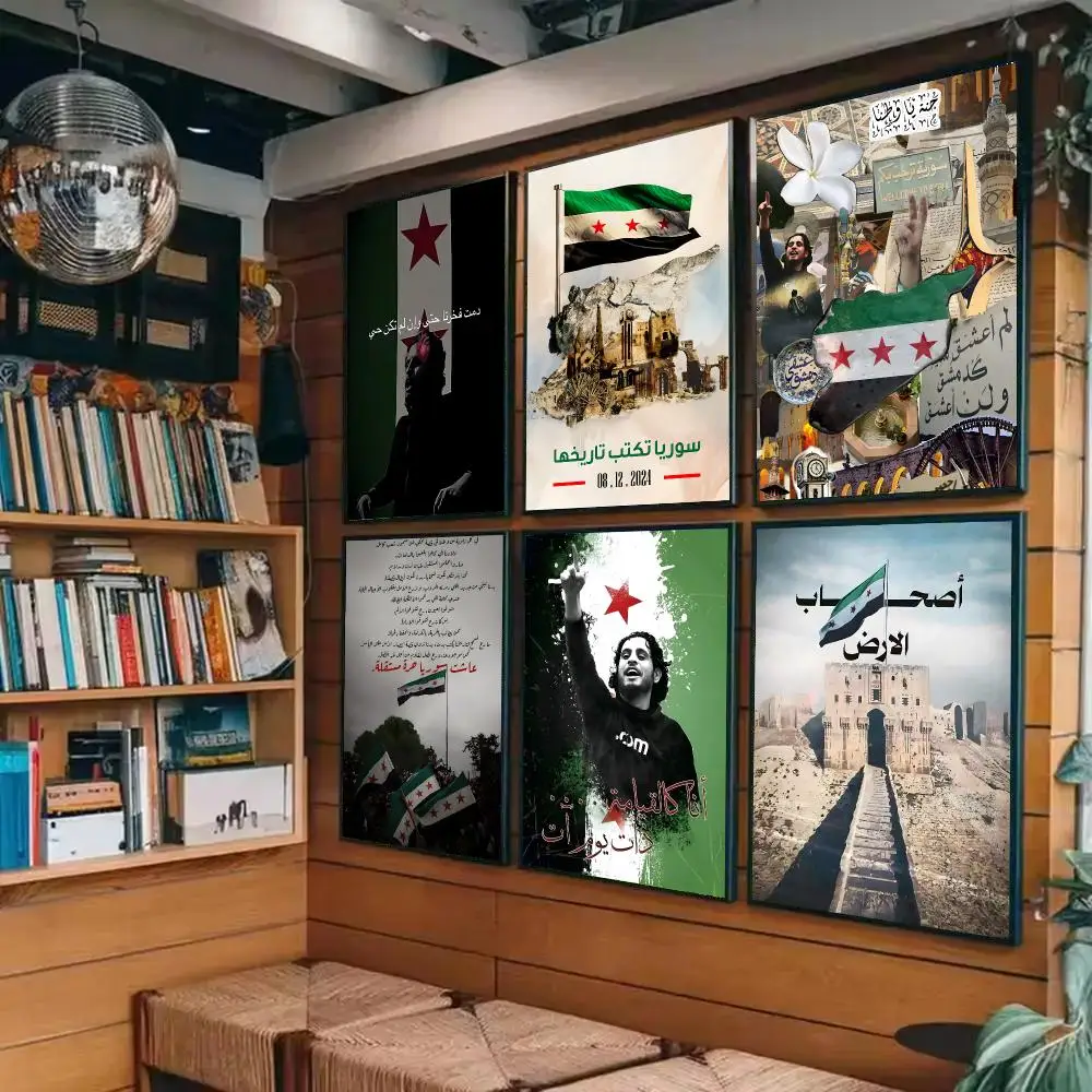 S-Syrian Revolution-s Flag Poster Sticky Painting Prints Wall Art Waterproof Home Living Bed Room Bar Cafe Aesthetic Decor