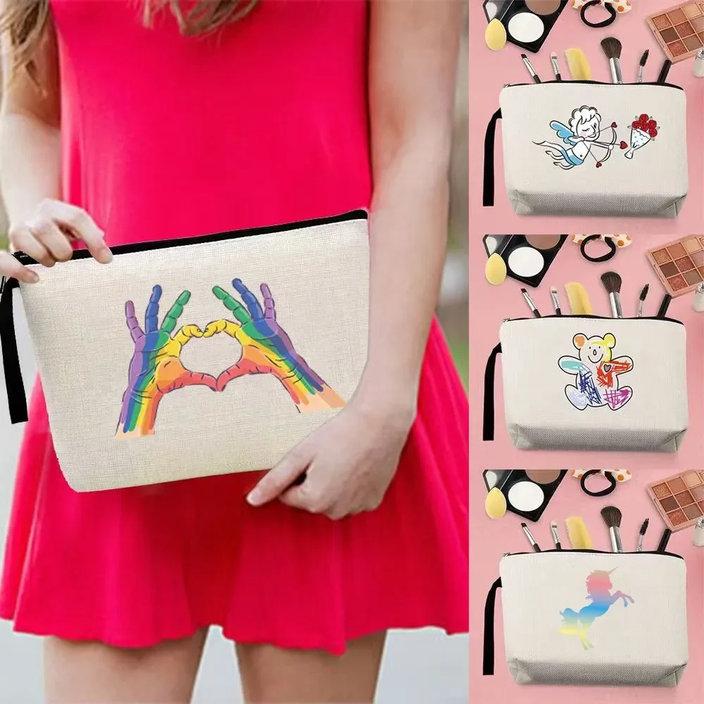 Handheld Zipper Makeup Pouch with Color Print Lightweight Cosmetic Storage Bag Practical Organizer For Shopping Commute Outing