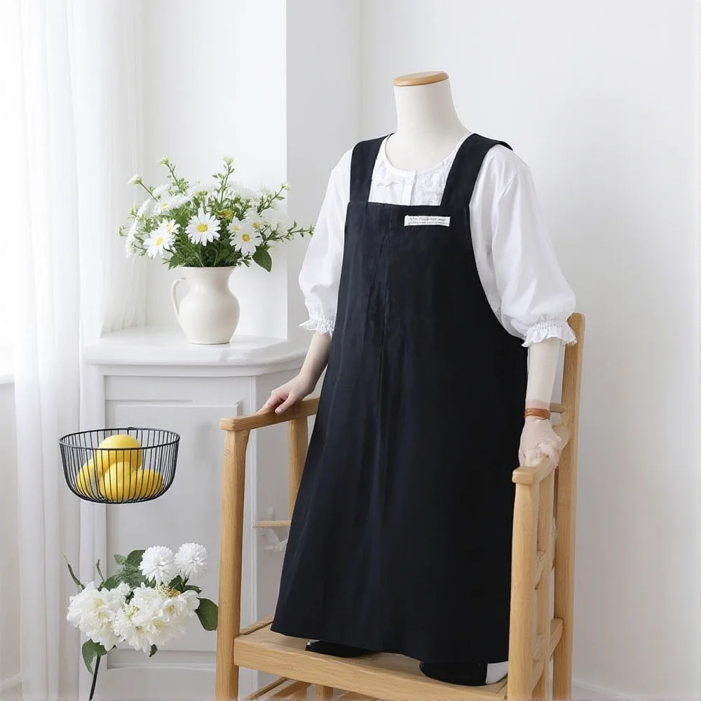 

Кухонный фартук из хлопка и льна с перекрестной спинкой, домашний для женщин, однотонный фартук для приготовления пищи, уборки, садоводства, выпечки, кофейни
