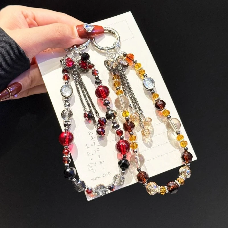 

Новый ретро-кисточка с бусинами и бантом для мобильного телефона, ремешок с подвеской, браслет с кристаллами, сумка для камеры, универсальная подвесная цепочка, высококачественный стиль на запястье