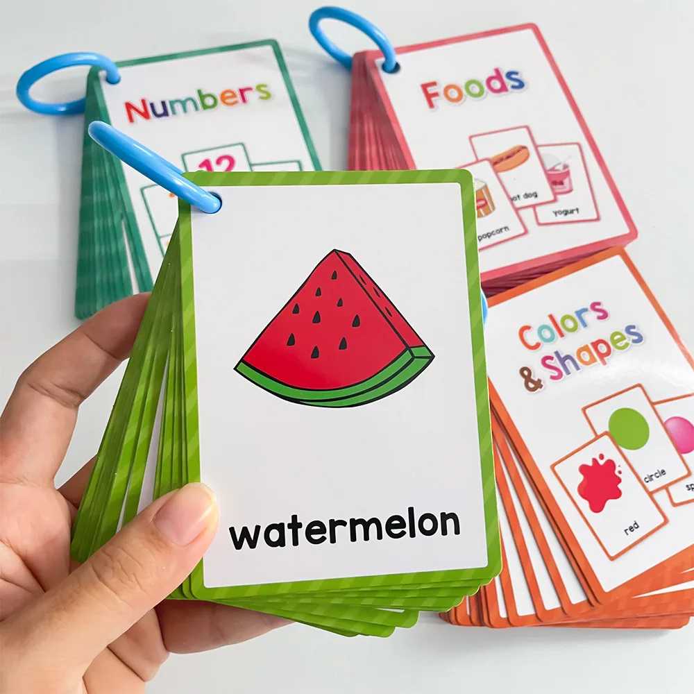 English Vocabulary Flash Cards for Kids Early Learning Fruits Food Numbers Colors Cognitive Education