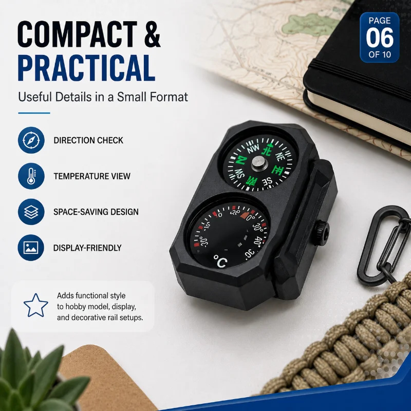 20‑22MM Universal Rail Hobby Model Ornament Nylon Dual‑Function Compass Thermometer Accessory with Hex Key