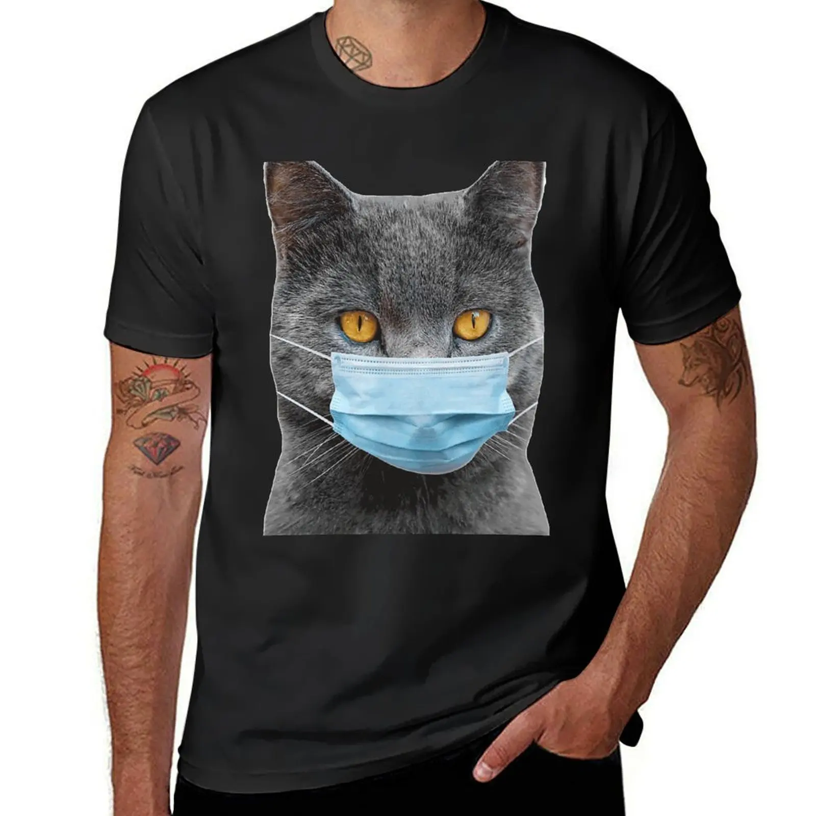 British Shorthair Cat Face Mask Love Grey Cats Furry Feline T-Shirt kawaii clothes plus sizes vintage T-shirts for men cotton