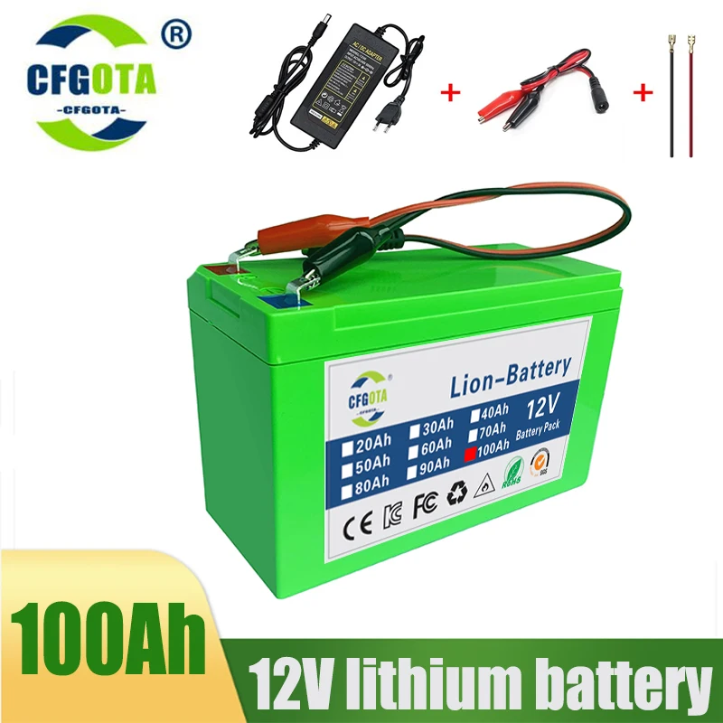 New 12V 100Ah lithium ion Rechargeable Battery Charger Deep Cycle Battery Pack For Kid Scooters with Built-in BMS Power display