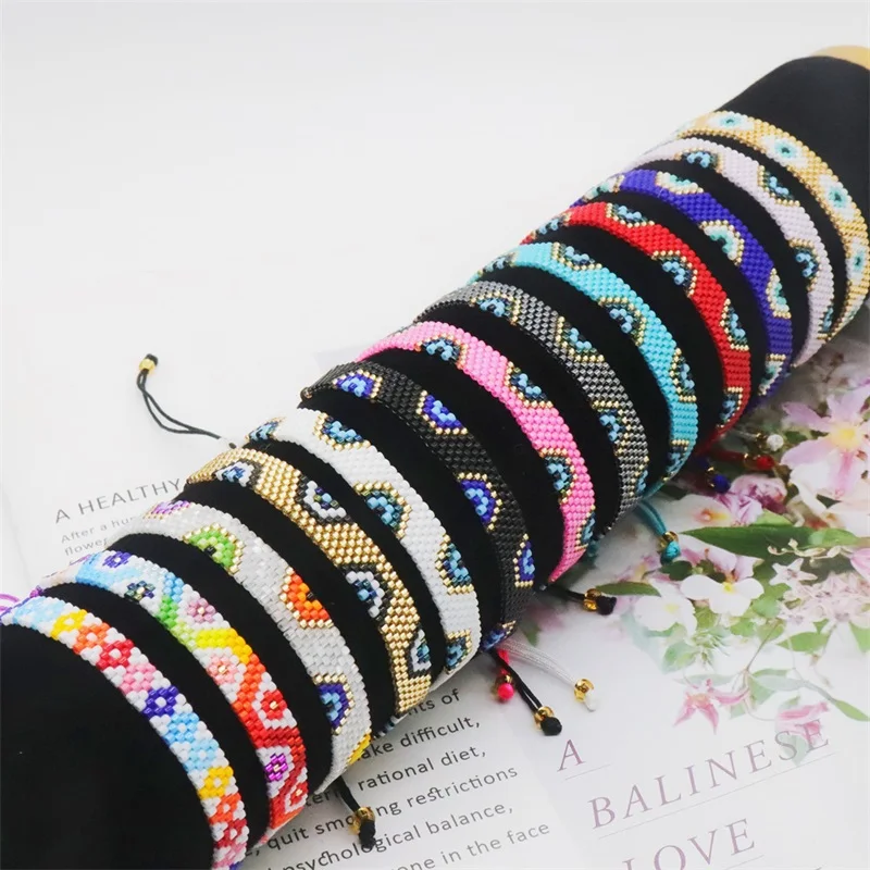 ZHONGVI New Turkish Evil Eye Bracelet Multicolor Greek Eye Jewelry Miyuki Seed Beads Bohemian Handmade Woven Bracelets for Women