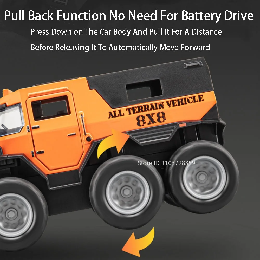 1:32 Russian Avtoros Shaman 8x8 ATV Model Toy Cars Alloy Diecast Defender Van Sound Light Pull Back Off-road Vehicles Kids Gifts