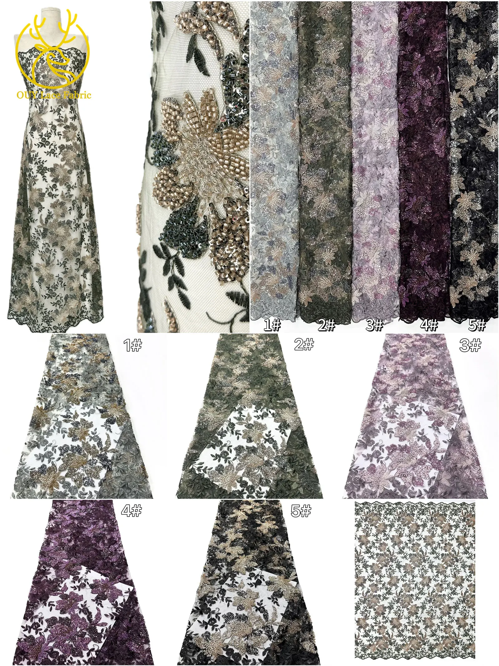 Neues Design Französische Pailletten-Stickerei Spitzenstoff 2026 Hochwertige Afrikanische Perlen-Spitze Nigerianisches Party-Abendkleid Nähzubehör – Detail 3