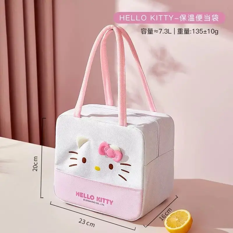 

Sanrio Hello Kitty Cartoon Lunch Box Tote Bag Cute Girl Heart Bento Bag with Rice Thickened Square Insulated Office Worker Gift