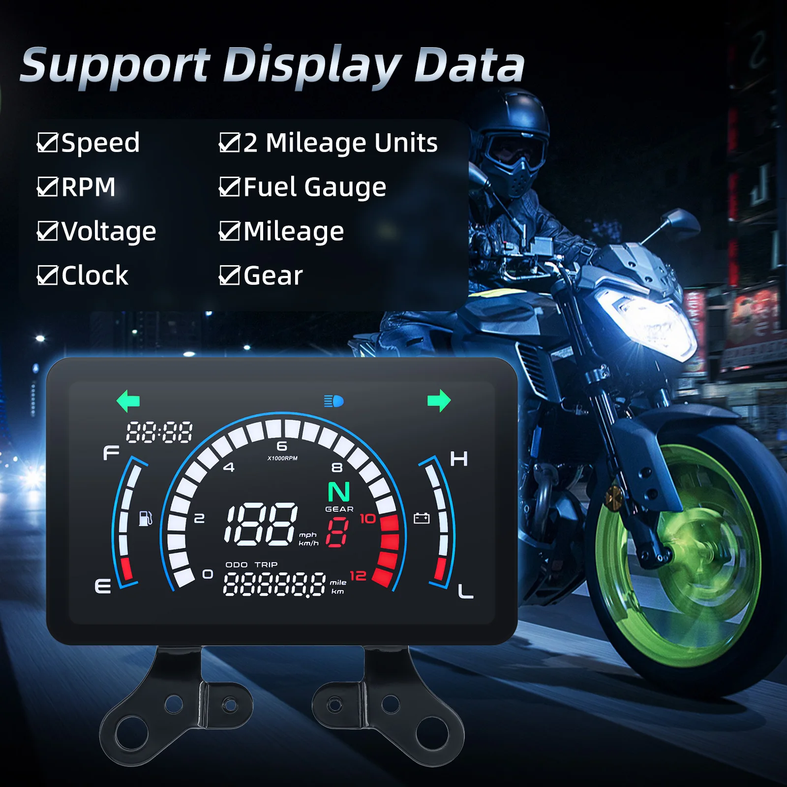 New Motorcycle Digital Speedometer Fuel Gauge Voltage Motobike Dashboard With bracket for Honda EX5 Dream/EX5 Ipowed