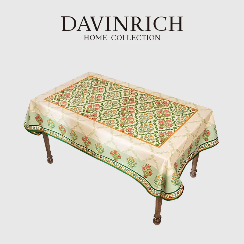 DAVINRICH French Pastoral Style Tablecloth Waterproof Chenille Fabric Floral Table Cover Rectangular Table Cloth Chic Home Decor